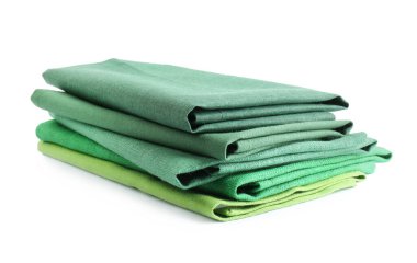 Stack of fabric napkins for table setting on white background