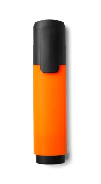 Bright orange marker isolated on white, top view