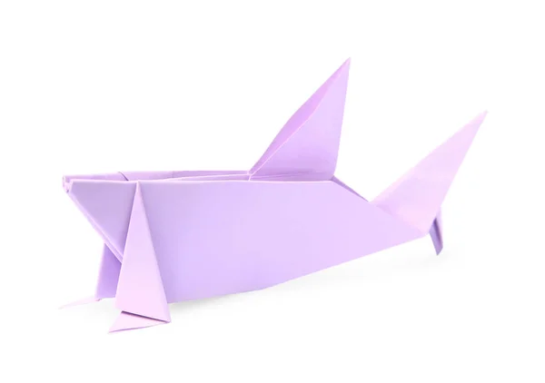 Origami Art Handmade Lilac Paper Shark Isolated White — Stockfoto