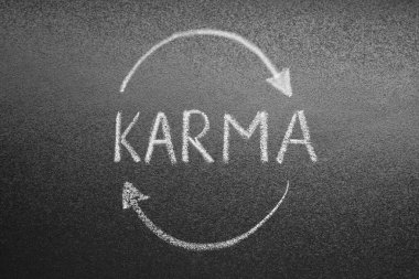 Drawn circle and word Karma written on blackboard clipart