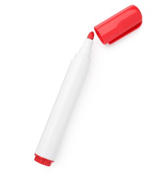 Bright red marker isolated on white, top view. School stationery