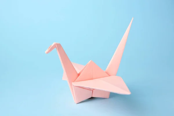 Origami Art Handmade Paper Crane Light Blue Background — Stockfoto