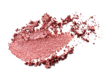 Crushed eye shadow on white background, top view. Professional makeup product