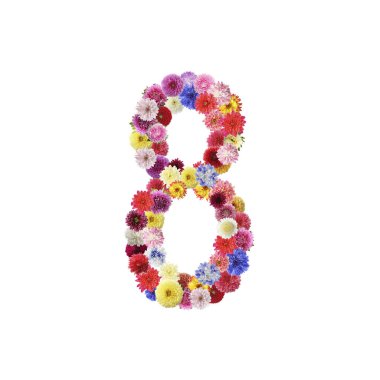 Number 8 made of beautiful flowers on white background