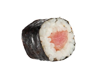 Delicious fresh sushi roll with tuna isolated on white