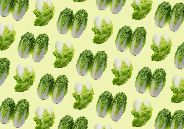 Pattern Design Fresh Chinese Cabbages Pale Light Yellow Background — Stockfoto