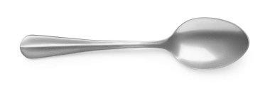 New clean shiny spoon isolated on white, top view