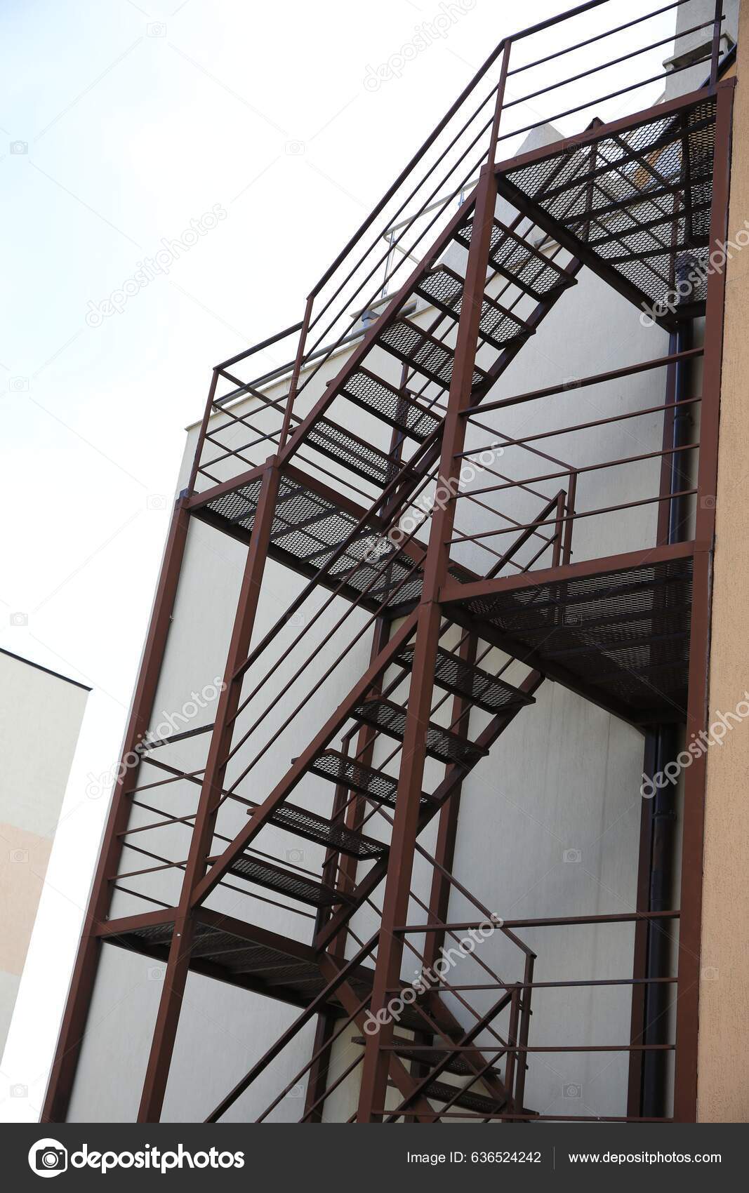 Metal Fire Escape Ladder Building Outdoors Low Angle View Stock