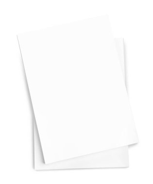 Beyaz arkaplanda kağıt yığınları, üst görünüm