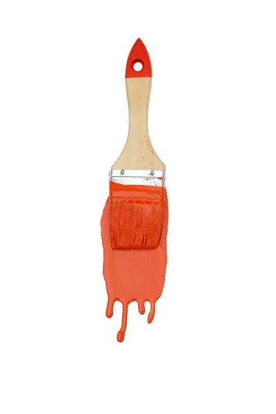 Stroke Orange Paint Brush White Background Top View — Φωτογραφία Αρχείου