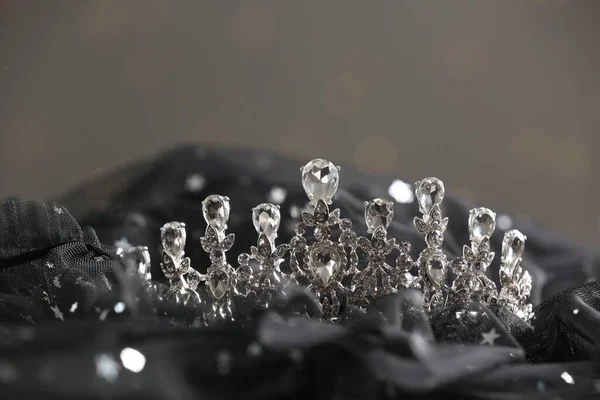 Beautiful Silver Tiara Diamonds Dark Cloth — Fotografia de Stock