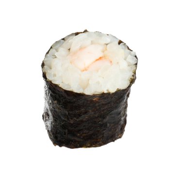 Delicious fresh sushi roll with shrimp isolated on white
