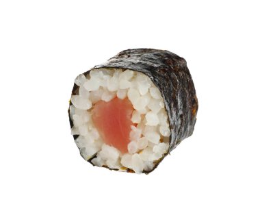 Delicious fresh sushi roll with tuna isolated on white