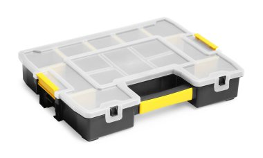 Empty plastic box for tools isolated on white