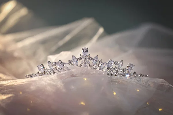 Beautiful Silver Tiara Diamonds Light Cloth — Foto de Stock