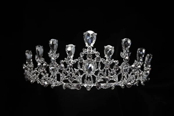 Beautiful Silver Tiara Diamonds Black Background — Zdjęcie stockowe