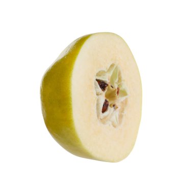 Half of ripe quince on white background