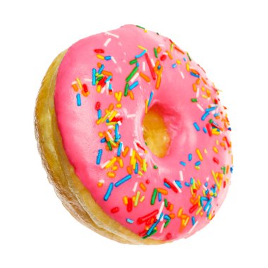 Beyaz üzerine serpiştirilmiş tatlı, jöleli donut.