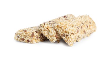 Tasty sesame seed bars isolated on white