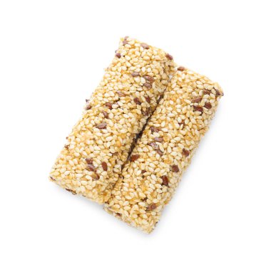 Tasty sesame seed bars isolated on white