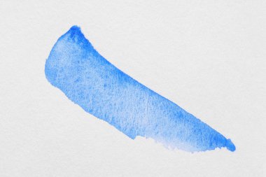 Stroke of blue watercolor paint on white background, top view
