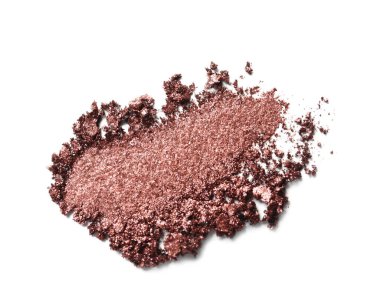 Crushed eye shadow on white background, top view. Professional makeup product