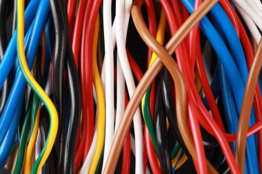 New colorful electrical wires as background, closeup