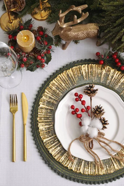 Luxo Ambiente Festivo Com Bela Decoração Para Jantar Natal Mesa — Fotografia de Stock