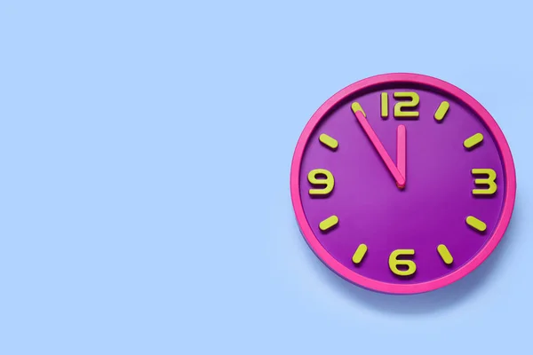 Clock Showing Five Minutes Midnight Light Blue Background Top View — Stock Fotó