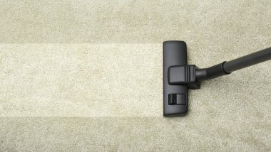 Vacuuming carpet. Clean area after using device, top view