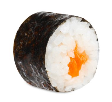 Delicious fresh sushi roll with salmon isolated on white