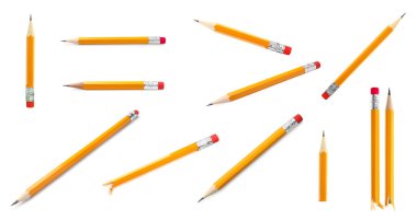 Set with whole and broken pencils on white background