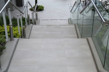 Outdoor staircase with metal handrails in park