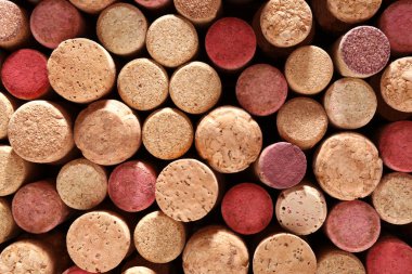 Arka plan olarak birçok şarap şişesi, üst görünüm