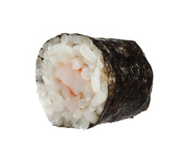 Delicious fresh sushi roll with shrimp isolated on white