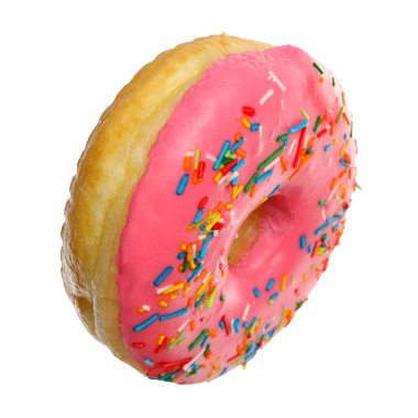 Beyaz üzerine serpiştirilmiş tatlı, jöleli donut.