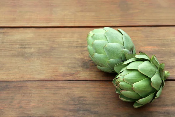 Fresh Raw Artichokes Wooden Table Space Text — Stock Photo, Image