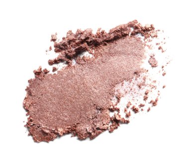 Crushed eye shadow on white background, top view. Professional makeup product