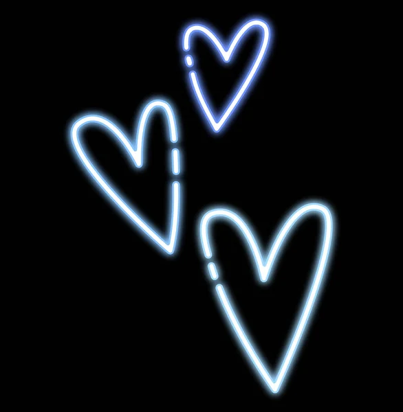 Hearts glowing neon sign on black background