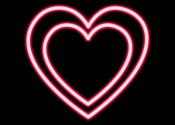 Hearts glowing neon sign on black background