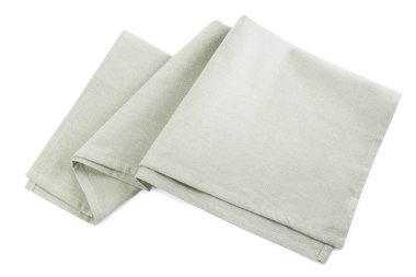 Light grey towel for kitchen isolated on white, top view