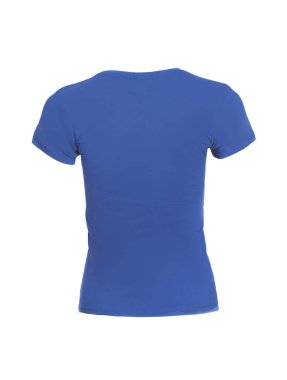 Mannequin with blue women's t-shirt isolated on white. Mockup for design