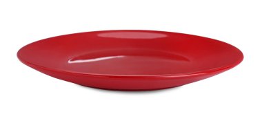 Empty red ceramic plate isolated on white