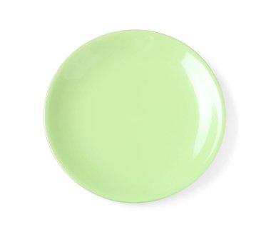 Empty light green ceramic plate isolated on white, top view