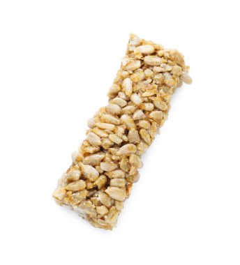 Tasty sunflower seed bar isolated on white