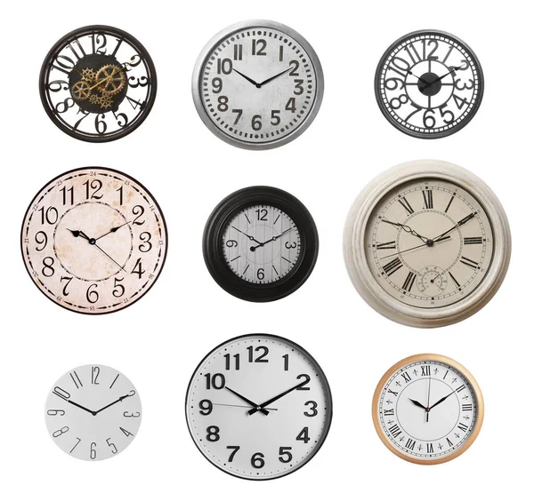 Set Modern Vintage Clocks White Background — Stockfoto