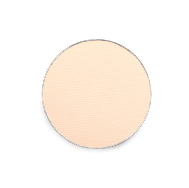 Beige eye shadow on white background, top view. Decorative cosmetics
