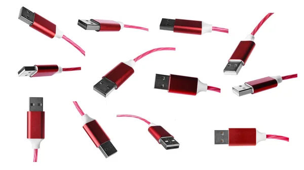 Red Usb Cable White Background Views Different Sides — Photo