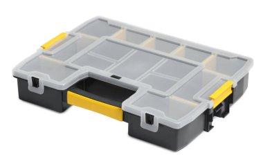 Empty plastic box for tools isolated on white