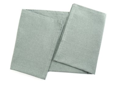 Light grey towel for kitchen isolated on white, top view